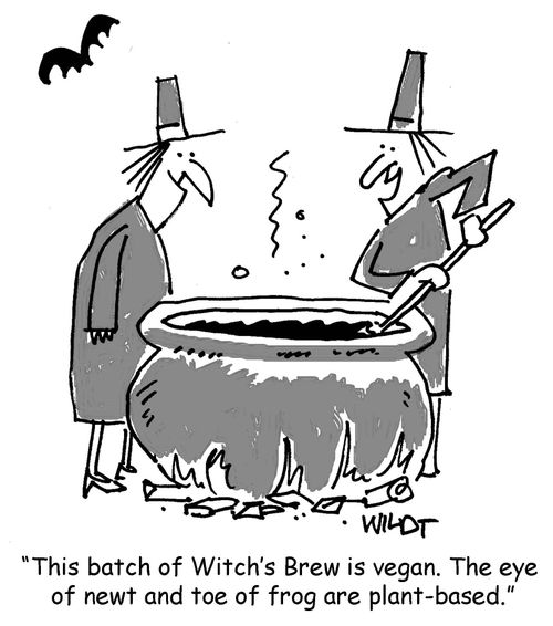 "This batch of Witch's Brew is vegan. The eye of newt and toe of frog are plant-based."