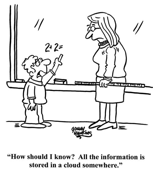 "How should I know? All the information is stored in a cloud somewhere."