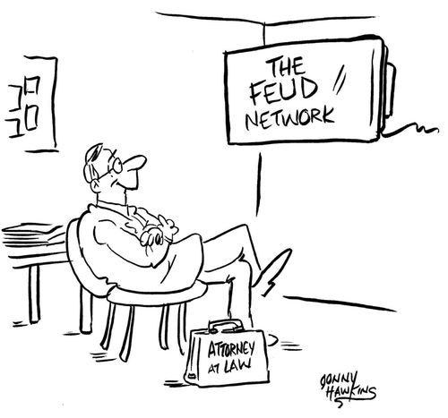 Lawyer watching "The Feud Network"