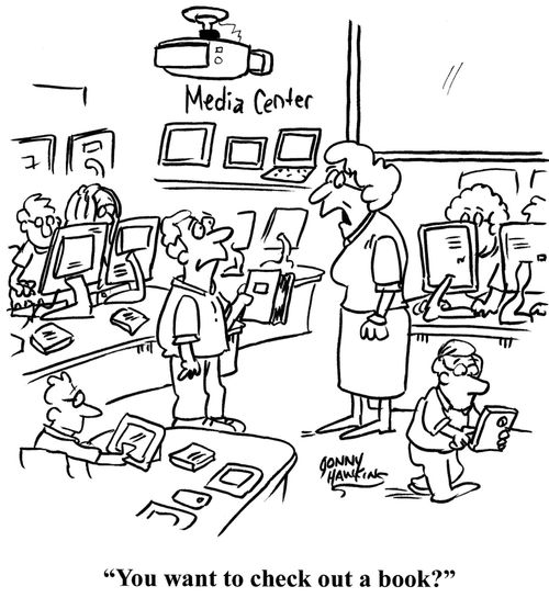 "You want to check out a book?"