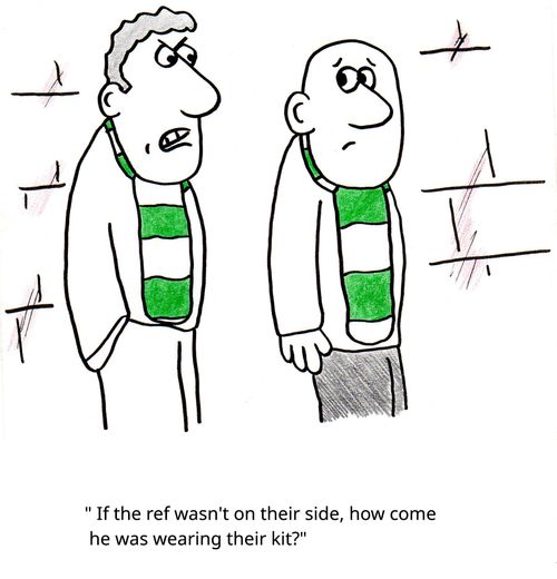 "If the ref wasn't on their side, how come he was wearing their kit?"