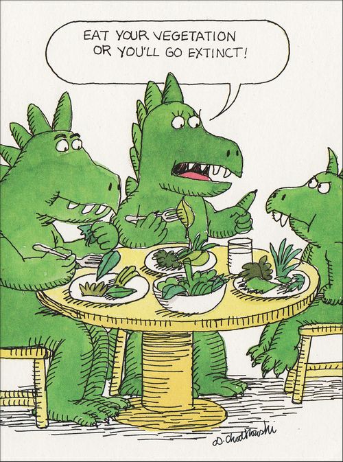 "Eat your vegetarian or you'll go extinct!"
