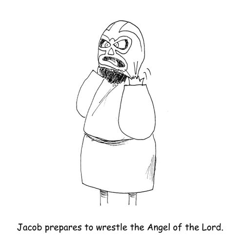 Jacob prepares to wrestle the Angel of the Lord.