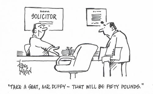 "Take a seat, Mr. Duffy - that will be fifty pounds."