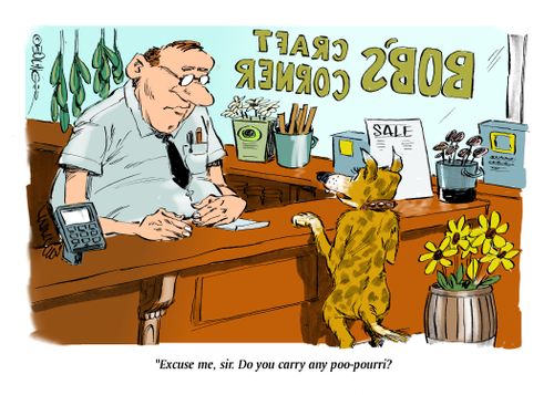 "Excuse me, sir. Do you carry any poo-pourri?"