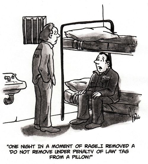 "One night in a moment of rage. . . I removed a 'Do Not Remove Under Penalty of Law' tag from a pillow!"