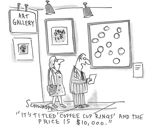 "It's titled 'Coffee Cup Rings' and the prices is $10,000."