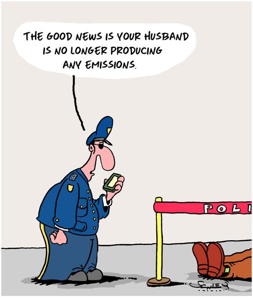 "The good news is your husband is no longer producing any emissions."
