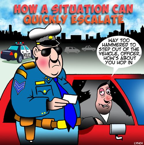 "Way too hammered to step out of the vehicle, officer, how's about you hop in."