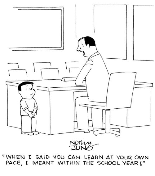 "When I said you can learn at your own pace, I meant within the school year!"