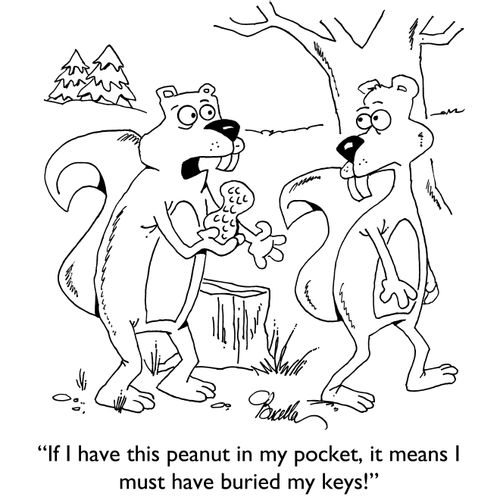 "If I have this peanut in my pocket, it means I must have buried my keys!"