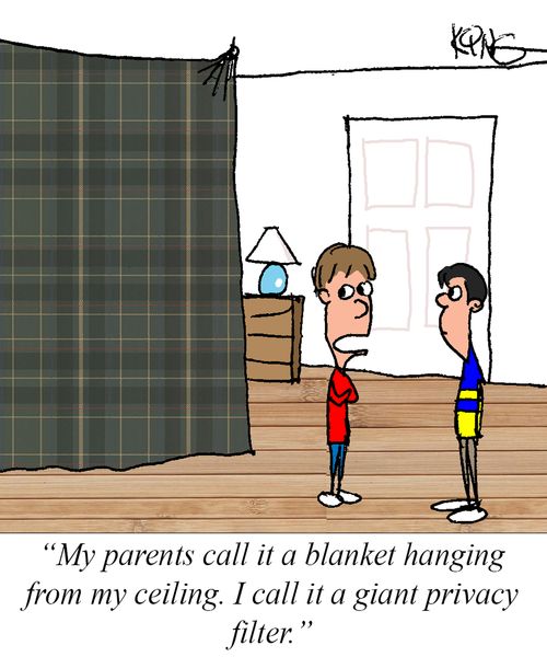 "My parents call it a blanket hanging from my ceiling. I call it a giant privacy filter."