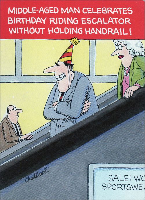 Middle-Aged Man Celebrates Birthday Riding Escalator Without Holding Handrail!