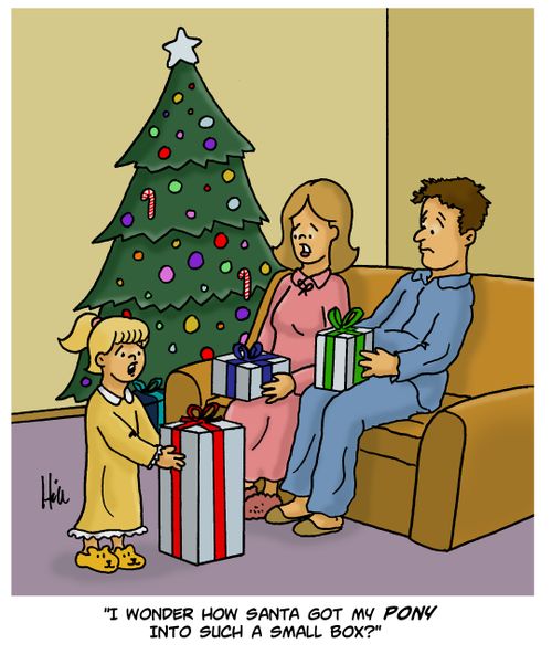 "I wonder how Santa got my pony into such a small box?"