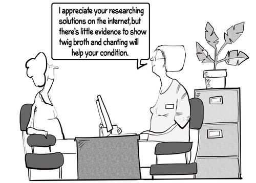 "I appreciate your researching solutions on the Internet, but there is little evidence to show twig broth and changing will help your condition."