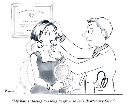 "My hair is taking too long to grow so let's shorten my face."