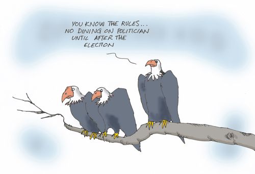 "You know the rules... no dining on politician until after the election."