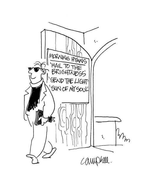Pastor wearing sunglasses against the hymns.