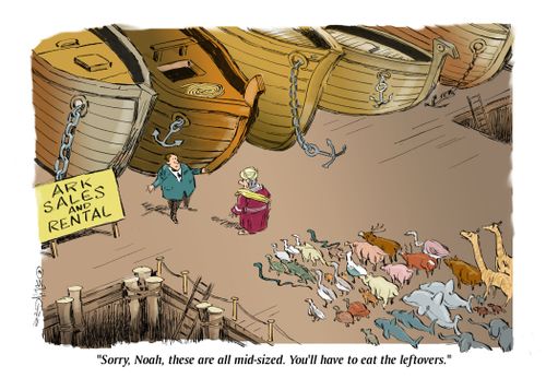 "Sorry, Noah, these are all mid-sized. You'll have to eat the leftovers."