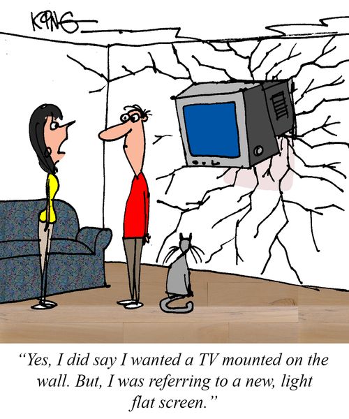 "Yes, I did say I wanted a TV mounted on the wall. But, I was referring to a new, light flat screen."
