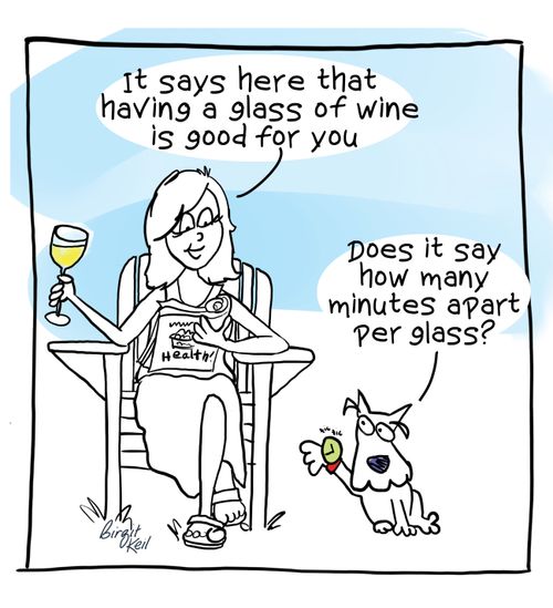 "It says here that having a glass of wine is good for you."
