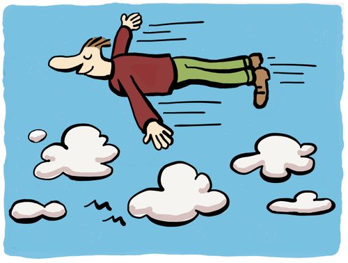 Man flying above the clouds