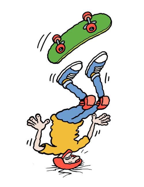 A skateboarder falling on his head
