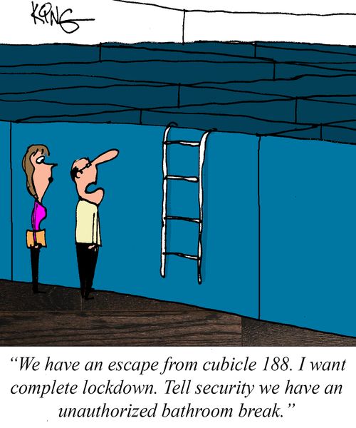 "We have an escape from cubicle 188.  want complete lockdown. Tell security we have an unauthorized bathroom break."