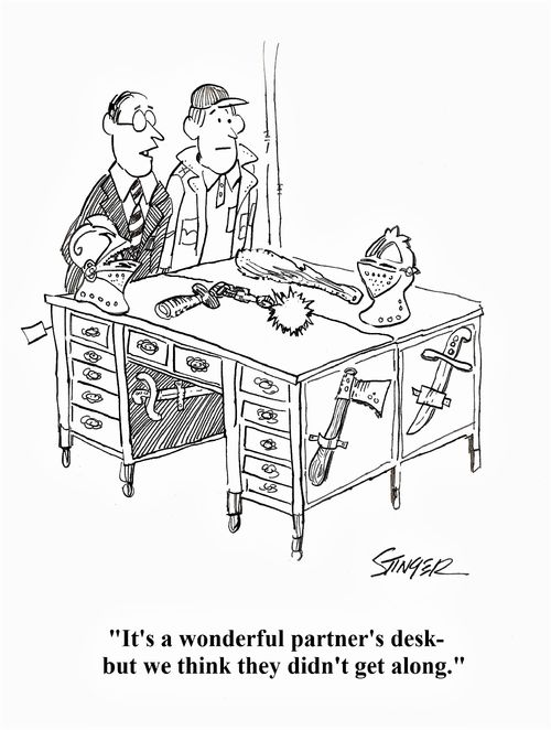 "It's a wonderful partner's desk-but we think they didn't get along."