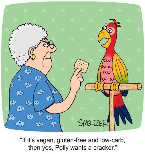 "If it's vegan, gluten-free and low-carb, then yes, Polly wants a cracker." 