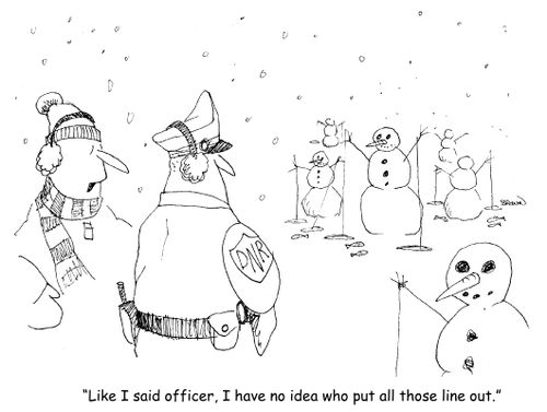 "Like I said officer, I have no idea who put all those lines out." 