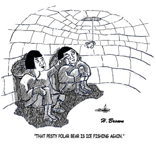 "That pesty polar bear is ice fishing again."