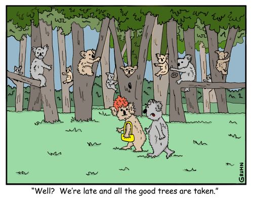 "Well? We're late and all the good trees are taken."