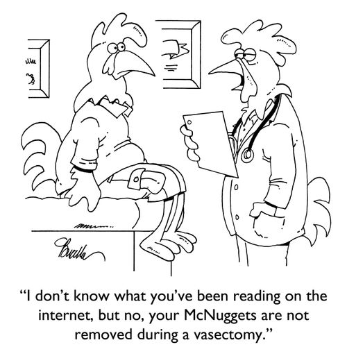 "I don't know what you've been reading on the internet, but no, your McNuggets are not removed during a vasectomy."
