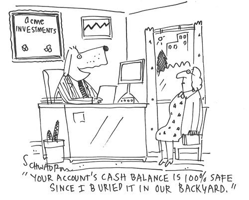 "Your account's cash balance is 100% safe since I buried it in our backyard."