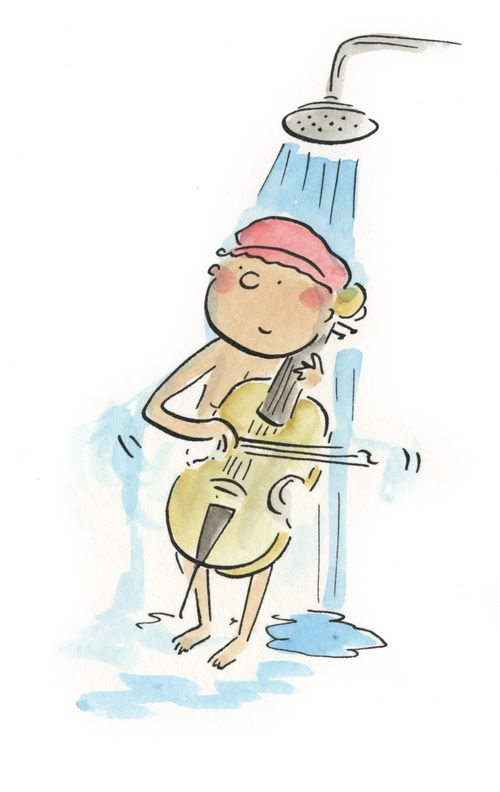 Cellist having a shower