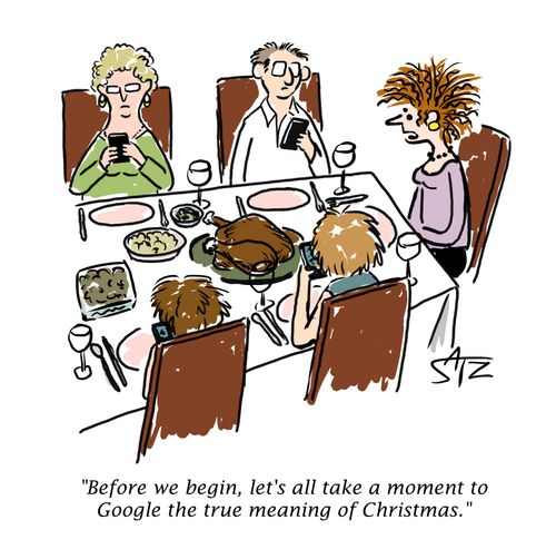 "Before we begin, let's all take a moment to Google the true meaning of Christmas."