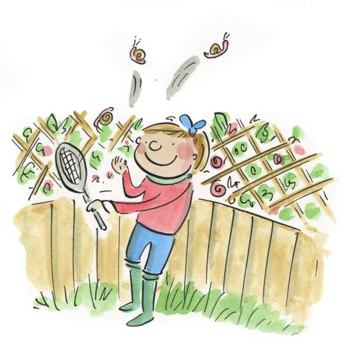 Hitting snails into next door's garden