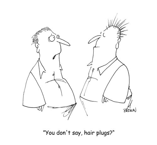 "You don't say, hair plugs?"