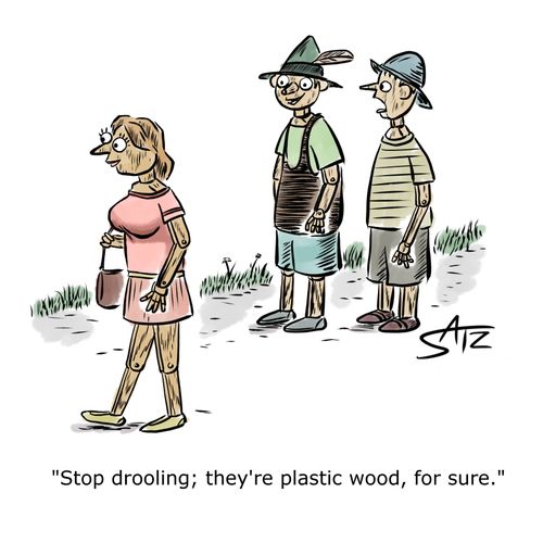 "Stop drooling; they're plastic wood, for sure."