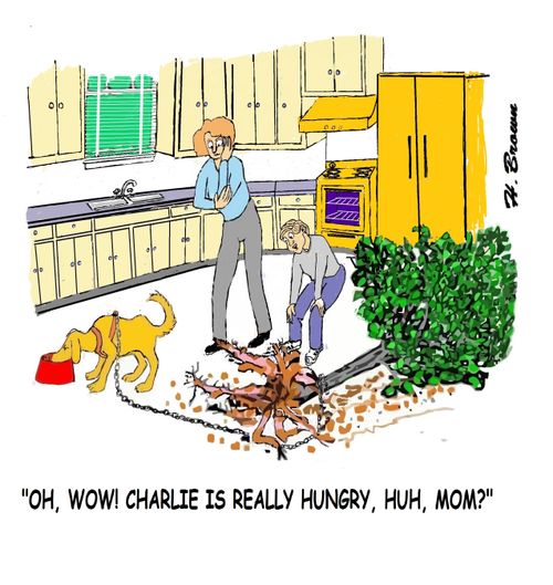 "Oh, wow! Charlie is really hungry, huh, mom?"