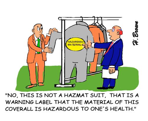 "No, this is not a hazmat suit, this is a waring label that the material of this coverall is hazardous to one's health."