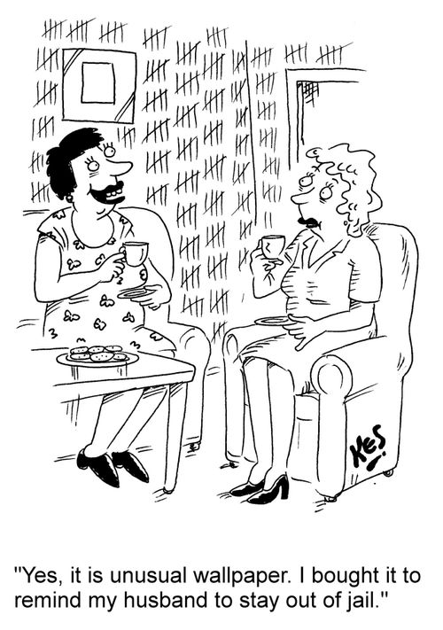 "Yes, it is unusual wallpaper. I bought it to remind my husband to stay out of jail."