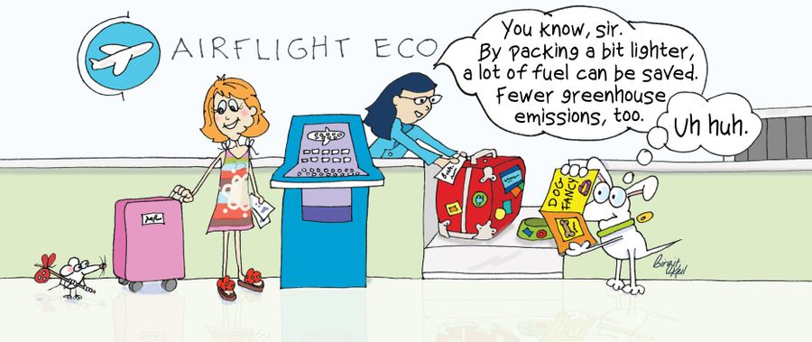 "You know, sir. By packing a bit lighter, a lot of fuel can be saved. Fewer greenhouse emissions, too."