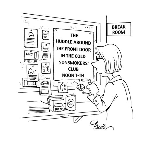 The Huddle Around the Front Door in the Cold NonSmokers' Club Noon T-TH.