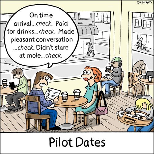"On time arrival...check. Paid for drinks...check. Made pleasant conversation...check. Didn't stare at mole...check."
