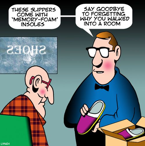 "These slippers come with 'memory-foam' insoles. . . say goodbye to forgetting why you walked into a room."
