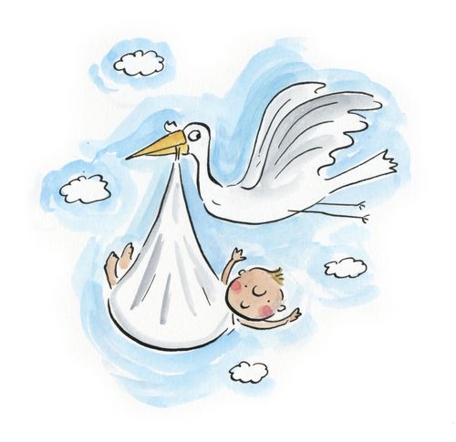 Stork with a baby