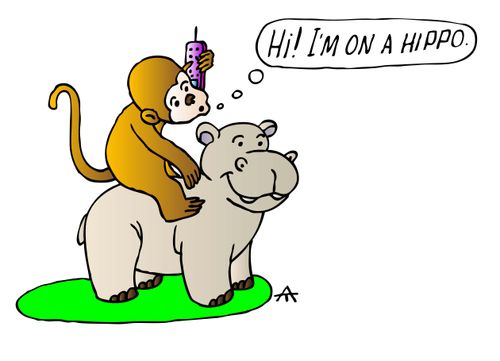 "Hi! I'm on a hippo."