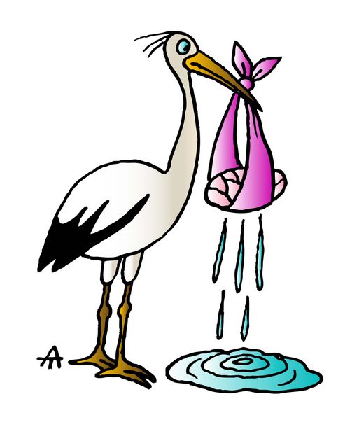 Stork and baby